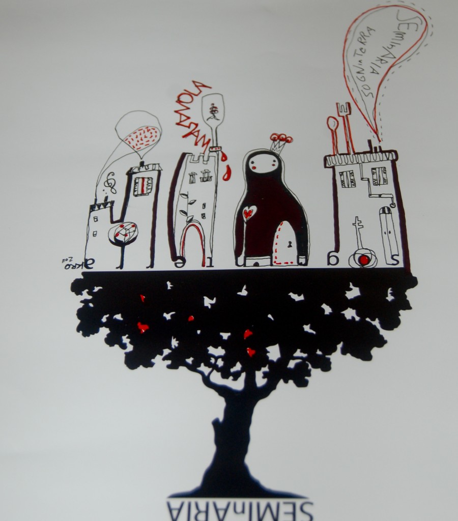 disegno sul poster di SemInAriaSognInTerra_festival d'Arte contemporanea_Maranola agosto2011