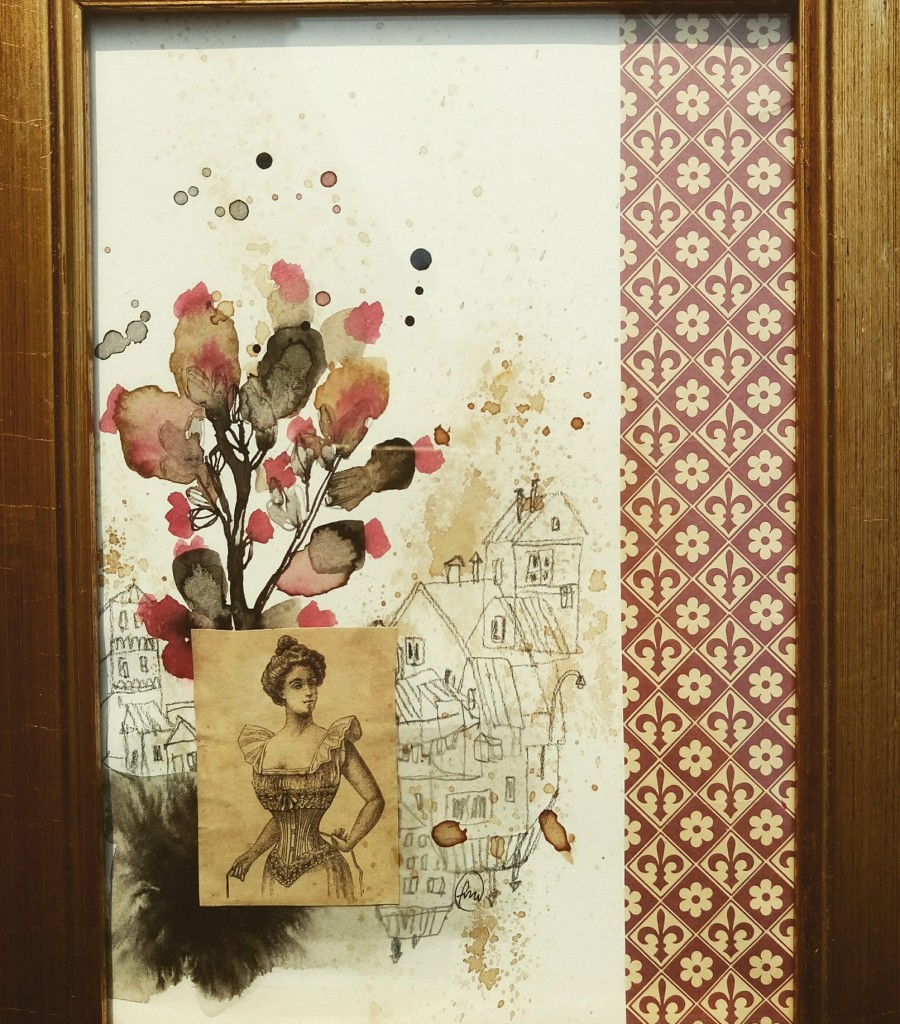 Les fleurs du mal- ink, coffee, ecolines, collage on paper